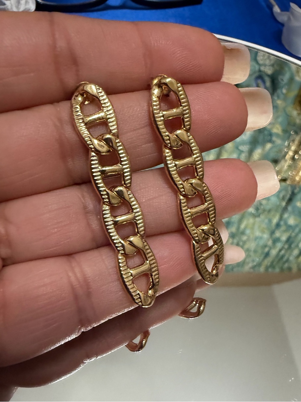 Gold Mariner Chain Link Drop Earrings - Women Jewelry NEW